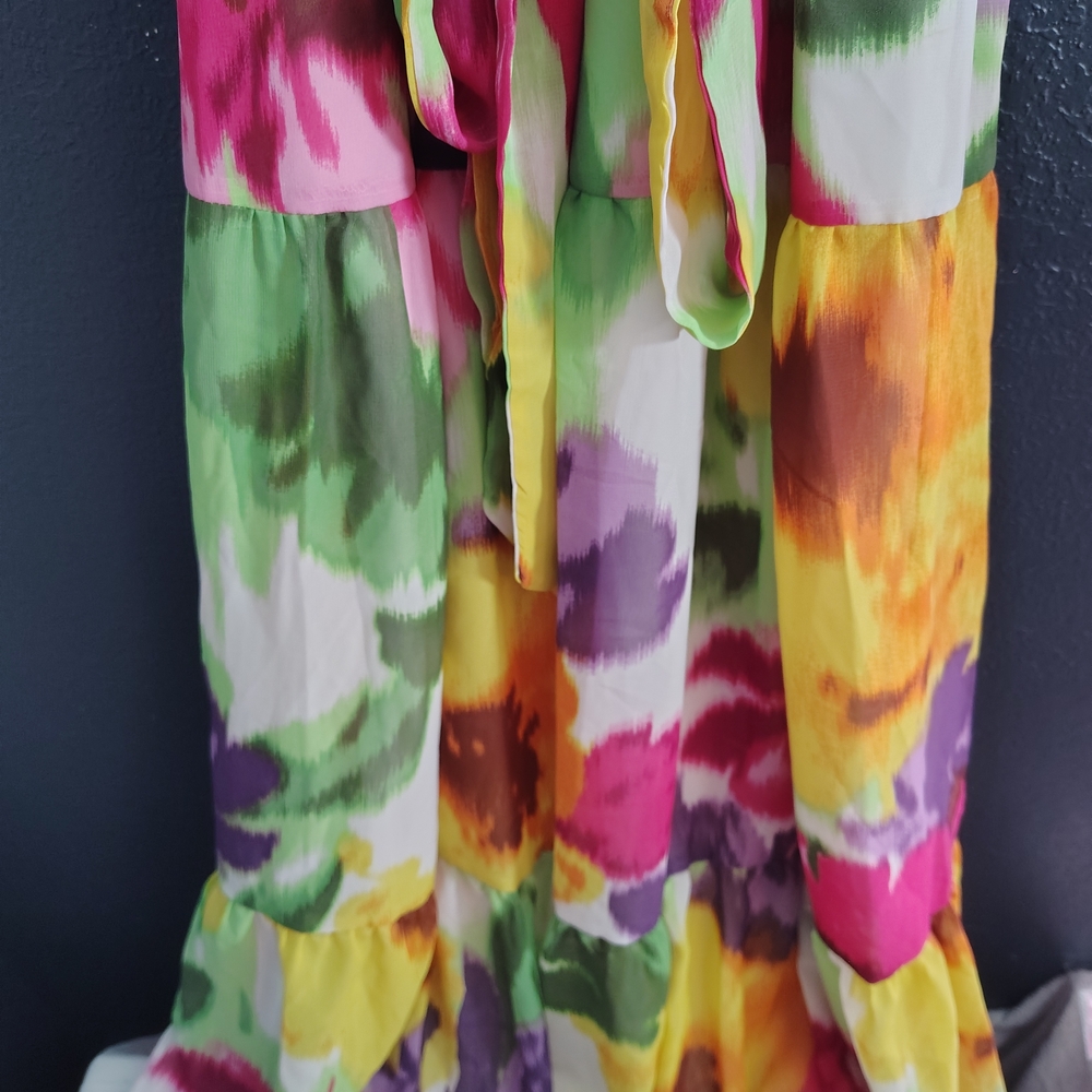 Donna Ricco Colorful Floral High Neck Line Sleeveless Tiered  Dress - Picture 4 of 14